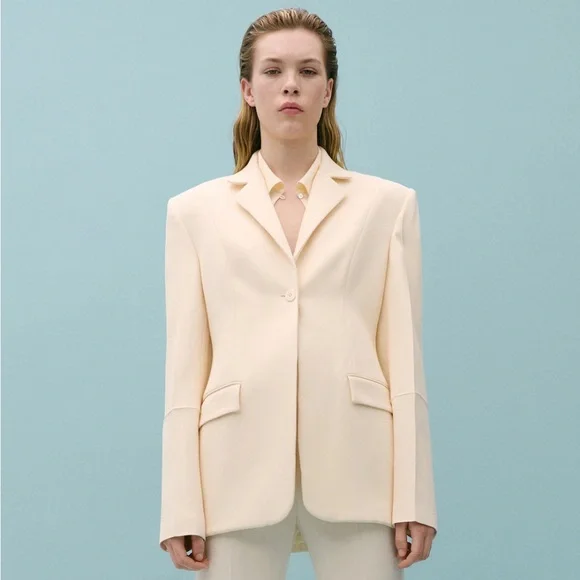 Women's Cream Single-Button Blazer Jacket - Picture 4 of 6